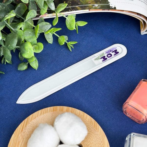 Mom Lavender Flower Glass Nail File | Hand-Painted | Long Lasting Czech Crystal Glass Manicure File