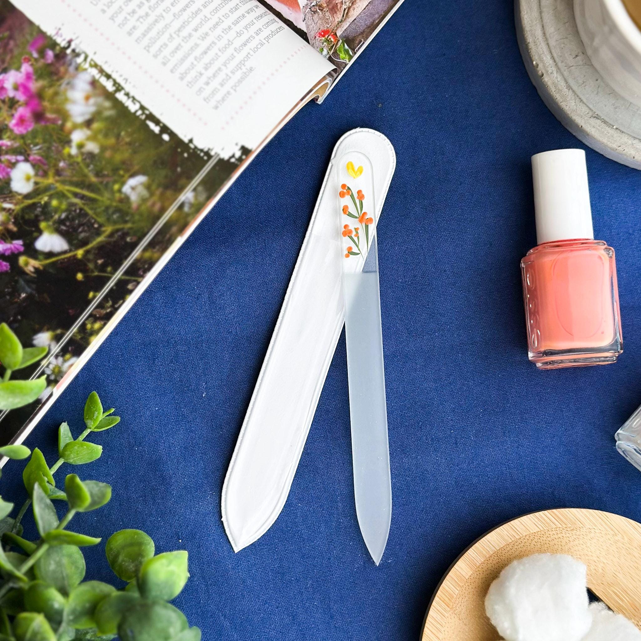 Butterfly Meadow Glass Nail File | 2 Piece Set | Hand-Painted | Manicure and Travel Size