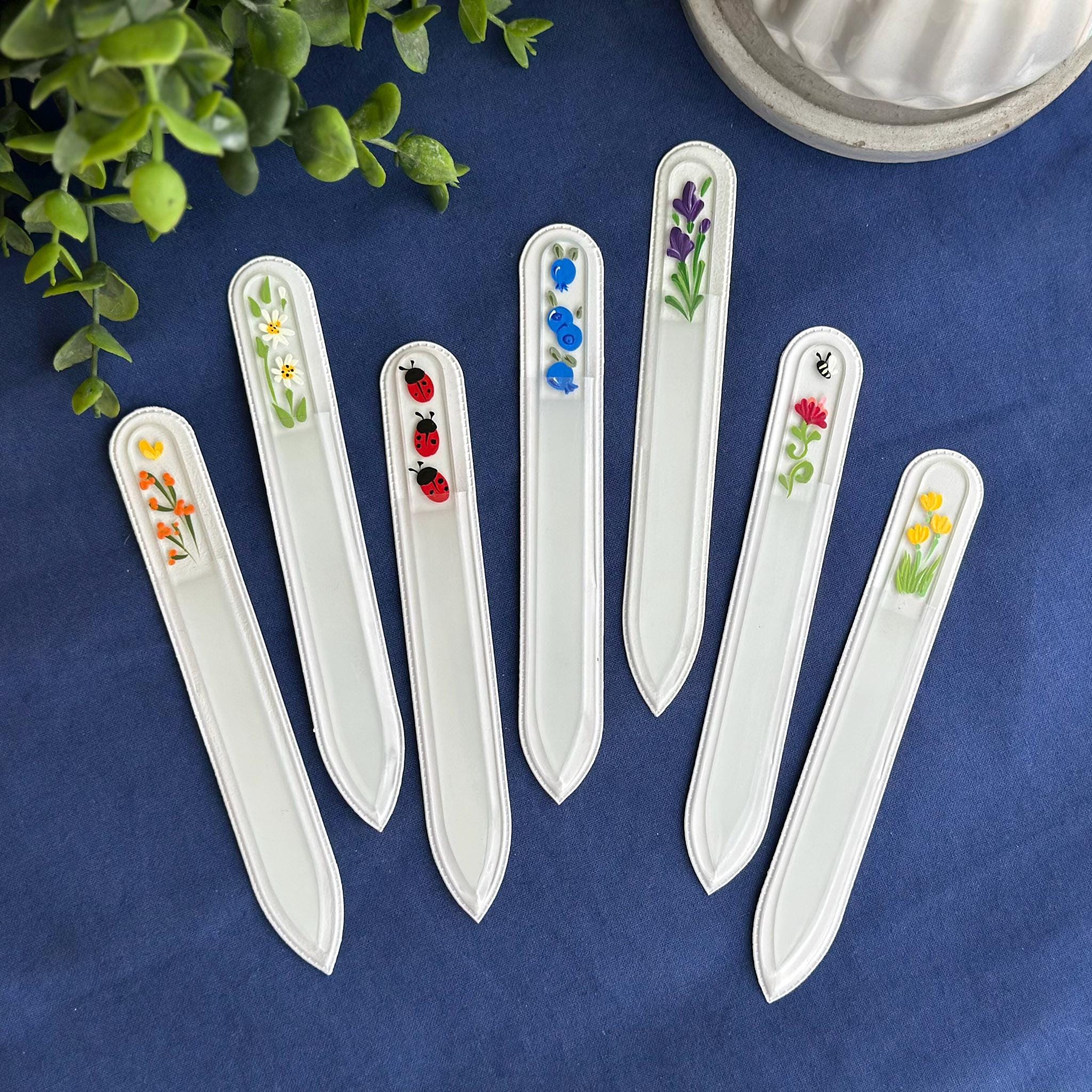 Butterfly Meadow Glass Nail File | 2 Piece Set | Hand-Painted | Manicure and Travel Size
