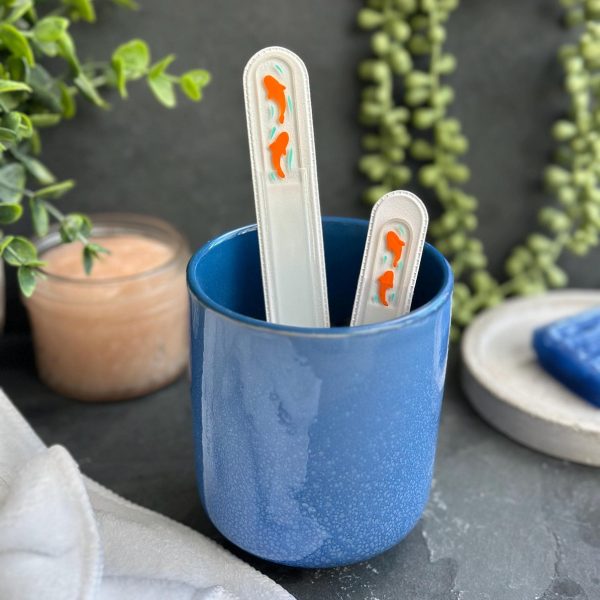 Glass Nail File 2 Piece Set - Orange Koi Goldfish | Hand-Painted | Manicure and Travel Size