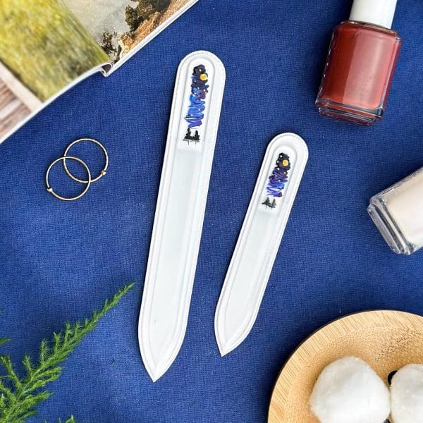 Forest Night Sky Glass Nail File 2 Piece Set | Hand-Painted | Manicure and Travel Sizes