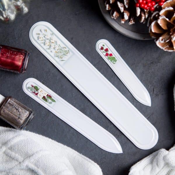 Glass Nail File 3 Piece Set - Winter Designs | Hand-Painted | Long Lasting and Gentle File Pumice and Nail Files
