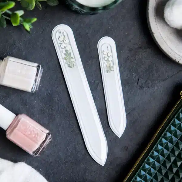 Winter Flowers Glass Nail File 2 Piece Set | Hand-Painted | Manicure and Travel Sizes